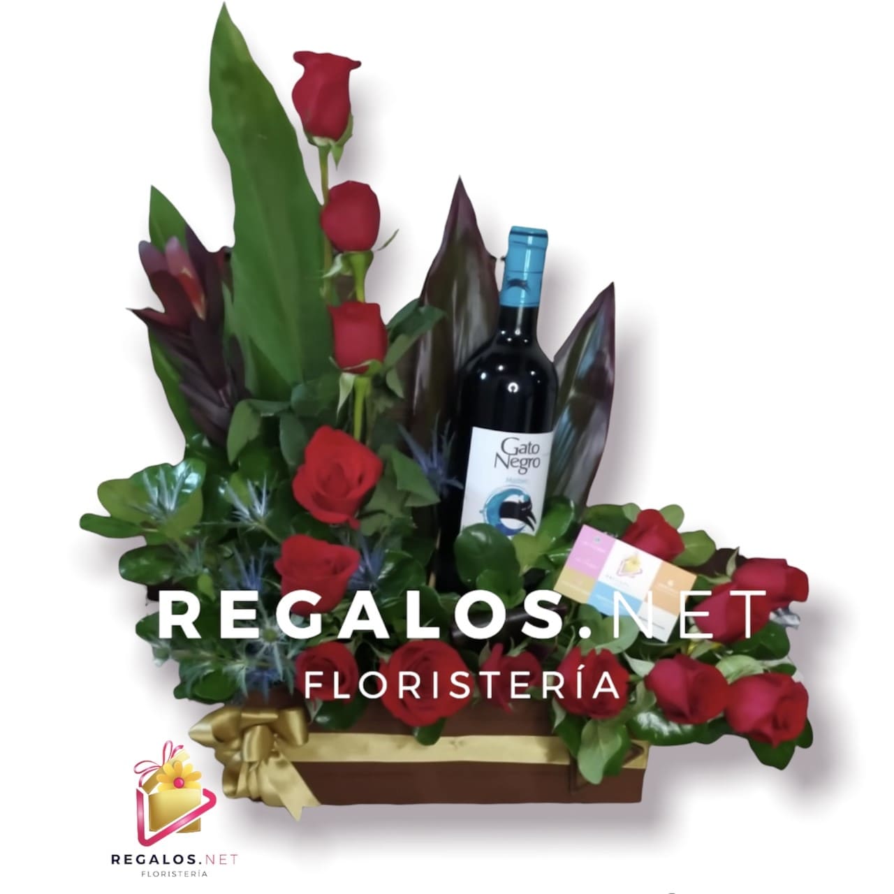 Caja rosas rojas en curva con vino - Floristeria y Regalos en Manizales